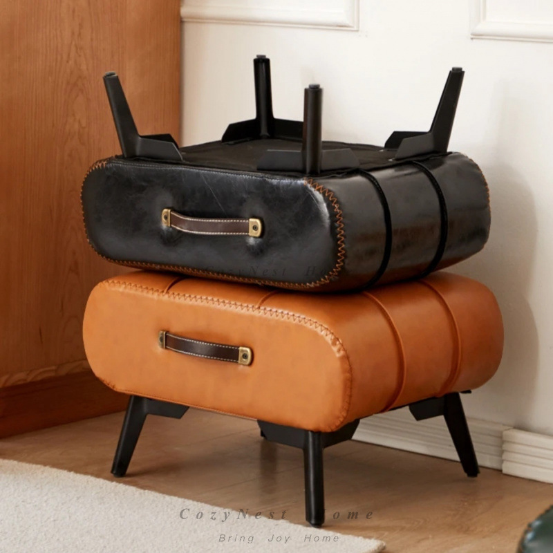 Luxury Bags Entry - 小型スツール オイルワックスレザー ホームドア ソフトバッグスツール エントリーシューズスツール ライトラグジュアリー
