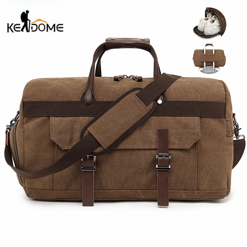 Weekender Bag Duffle - 40lヴィンテージキャンバストラベルバッグ,大容量,男性用,週末旅行用,ポケット付き,X17d