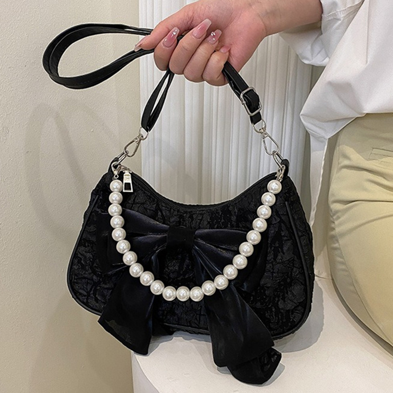 Luxury Y2K Bags - ホワイトフォールドパール女性バッグレトロ高級デザイナーハンドバッグ弓クロスボディバッグファッション Y2K ヴィンテージ女性のショルダーバッグ財布