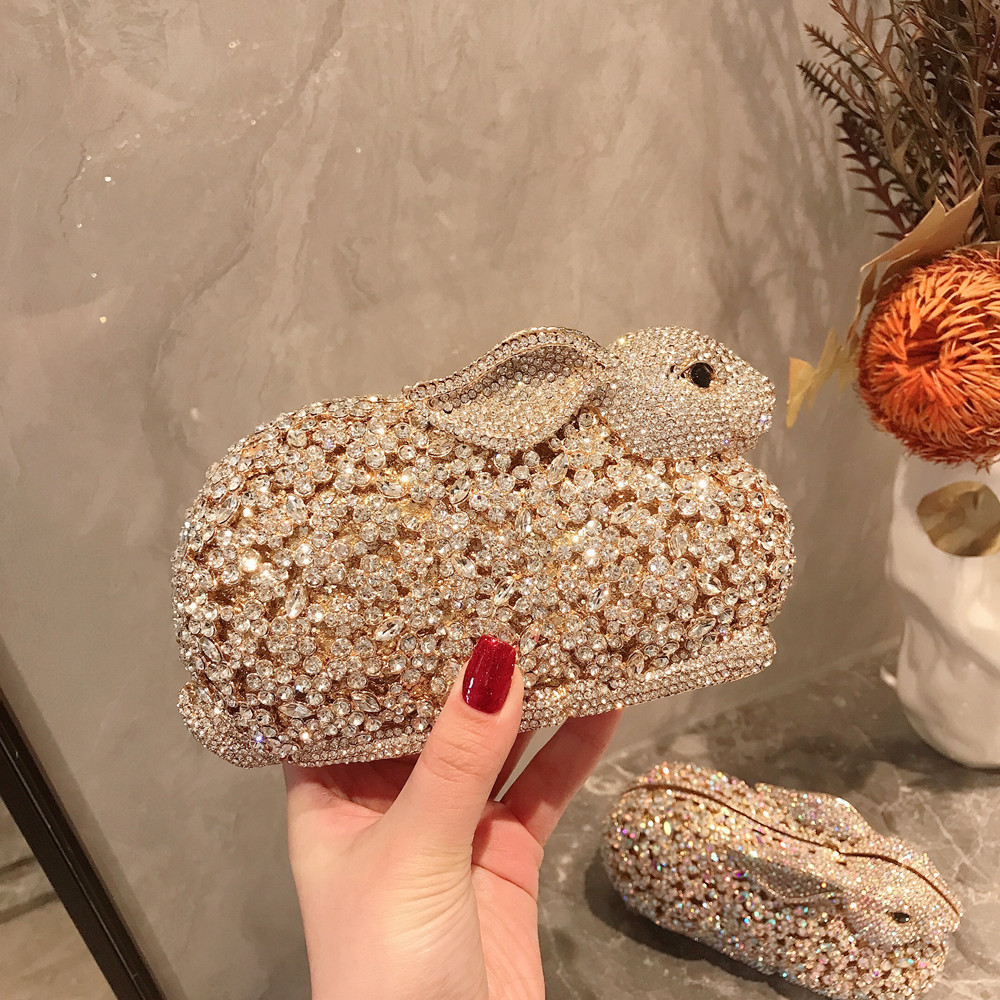Luxury Bags Cute - 高級かわいいウサギのメタルボックスクリスタルラインストーンダイヤモンドイブニングバッグウェディングパーティークラッチ財布女性のハンドバッグショルダーバッグ