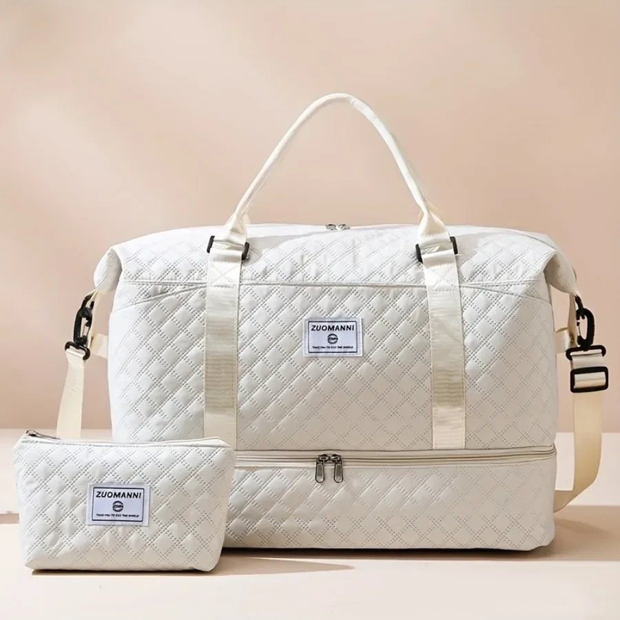 Weekender Bag Duffle - 2個セット 大容量トラベルダッフルバッグ シューズコンパートメントと化粧ポーチ付き カジュアルナイロンジムバッグ 週末一晩バッグ