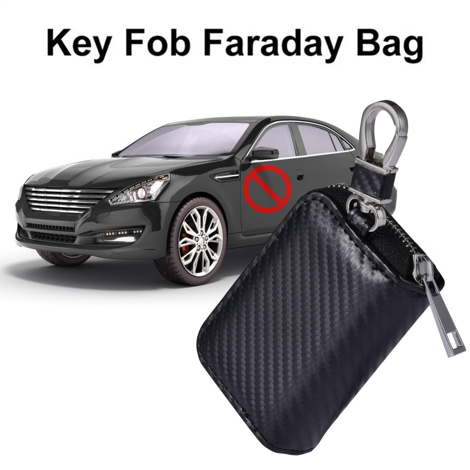 Luxury Bags Entry - 高級レザー製カーキーフォブプロテクターポーチ、ジッパー付き信号遮断バッグ、盗難防止・ハッキング防止キーレスエントリーシールドケース