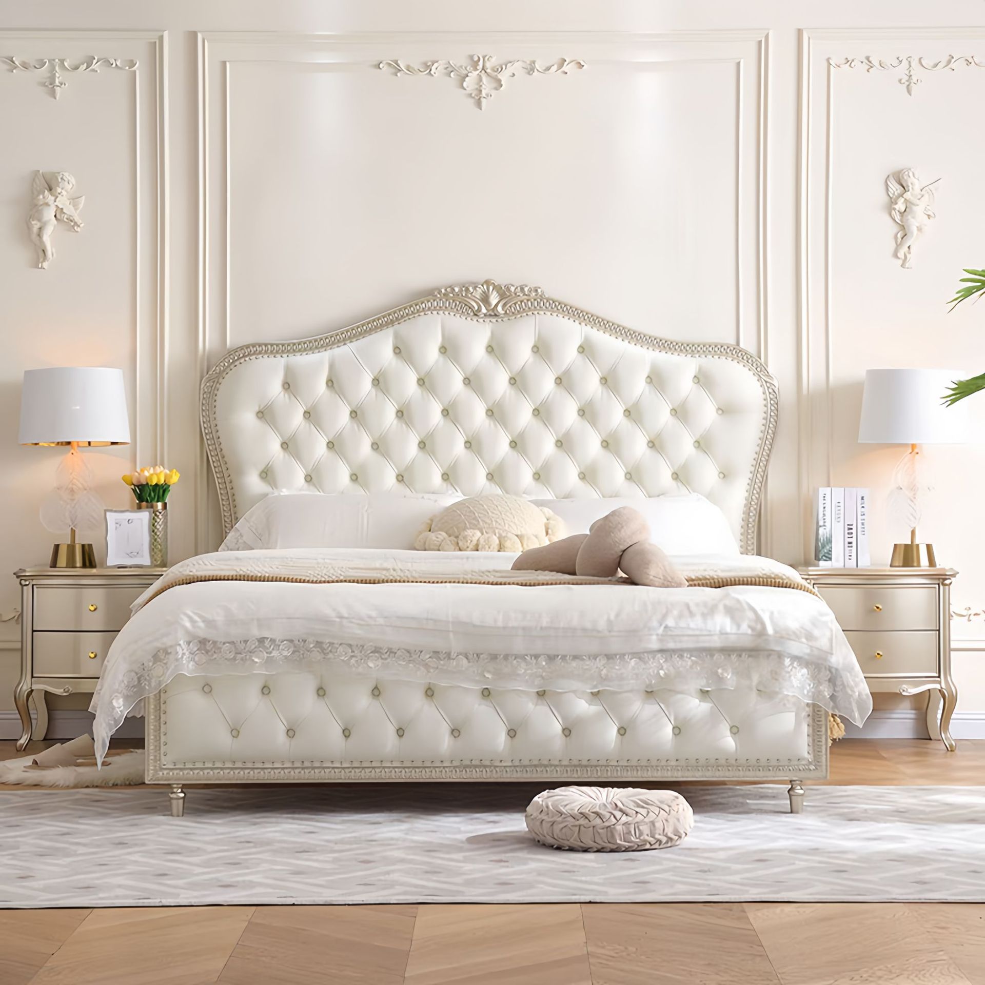 Luxury Bags Direct - 工場直販 2026年アメリカンライトラグジュアリー無垢材マスターベッドルーム1.8メートルフレンチソフトバッグダブルベッドルームシンプルプリンセス