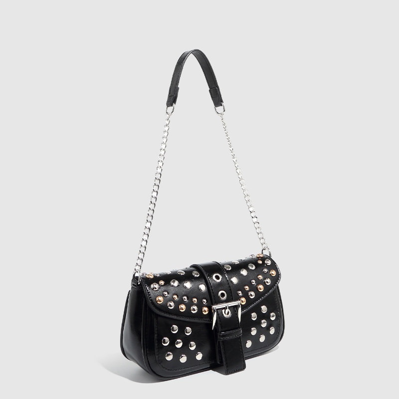Luxury Y2K Bags - 女性用PUレザーショルダーバッグ,リベットデザイン,高級脇毛バッグ,y2kファッション,2022