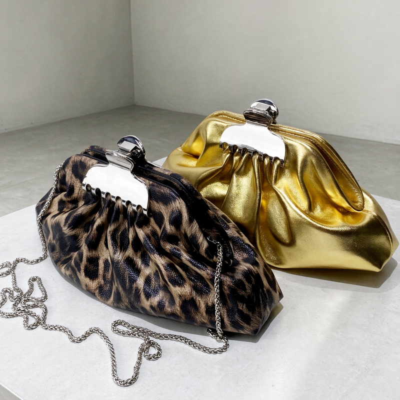 Luxury Bags 2026 - レオパード柄クラッチバッグ レディース 高級デザイナーハンドバッグ＆財布 2026年新作 PUカードホルダー付き チェーンショルダー