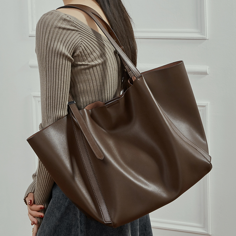 Luxury Bags Korea - Burminsa ヴィンテージ牛本革大型トートショルダーバッグ女性のための 2026 高級デザイナー韓国ショッパーウォークレディースハンドバッグ