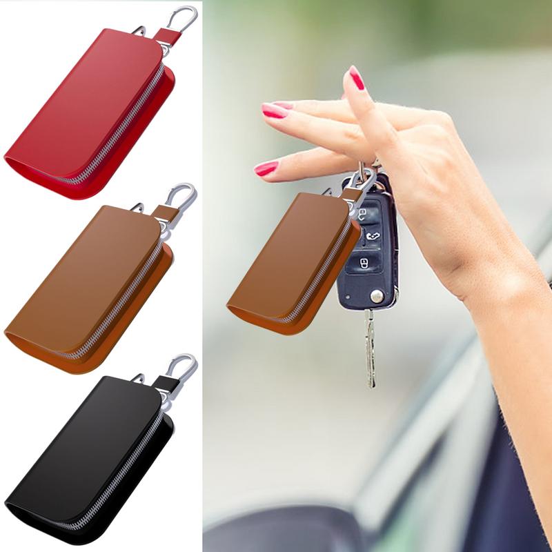 Luxury Bags Entry - ジッパー付きレザースマートカーキーフォブケース、盗難防止ホルダー、リモートエントリー、高級キーホルダーバッグ