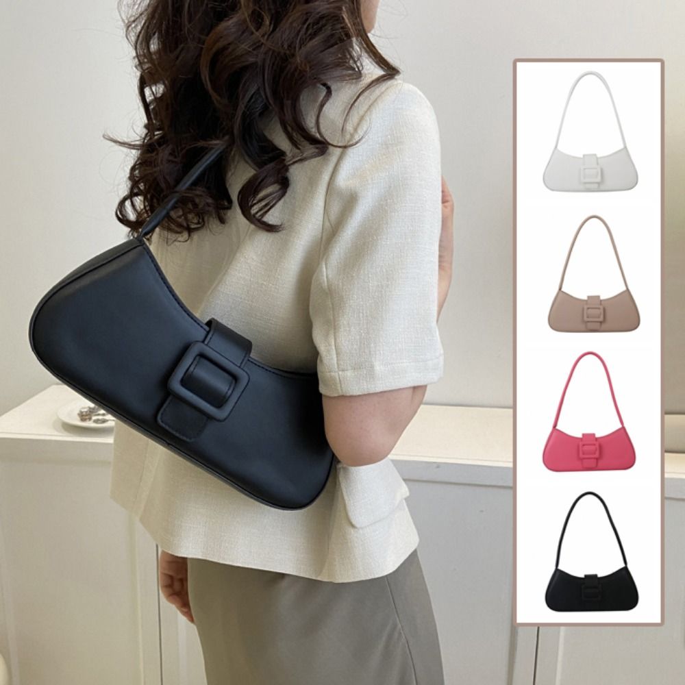 Luxury Bags Korea - PUレザー脇の下バッグ女性韓国スタイル大容量半月トートバッグミニマリスト脇の下ポーチレディース高級ハンドバッグ