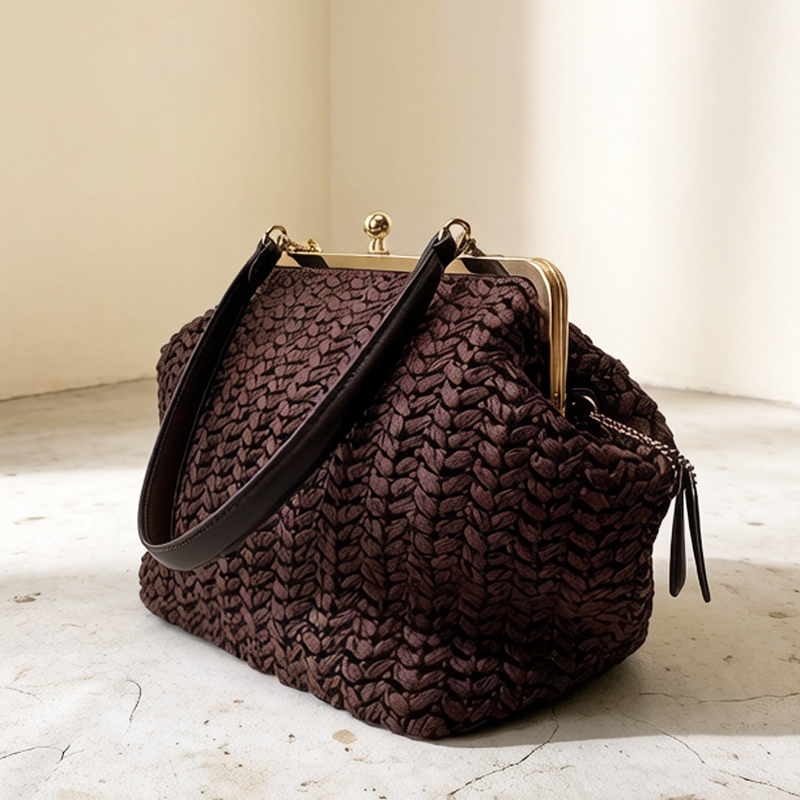 手織りキスロックフレームショルダーラフィアビーチバッグ女性用 - Luxury Bags 2026 のレビューと価格
