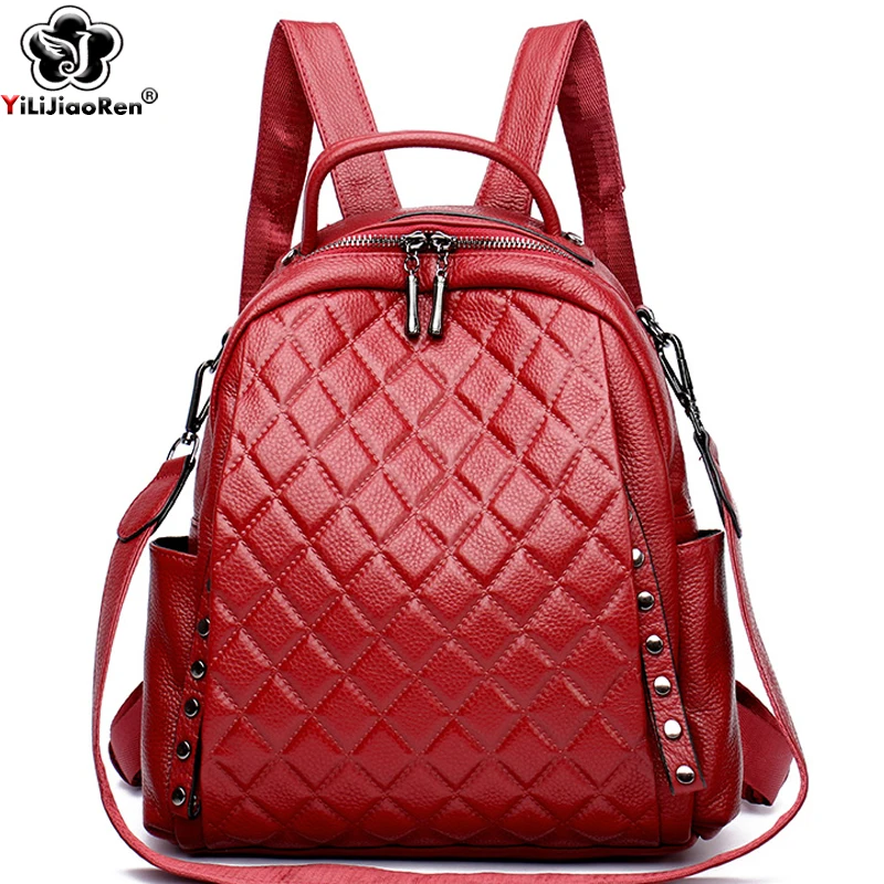 本革リュックサック女性ショルダーバッグ高級デザイナーチェック - Luxury Bags Girls のレビューと価格