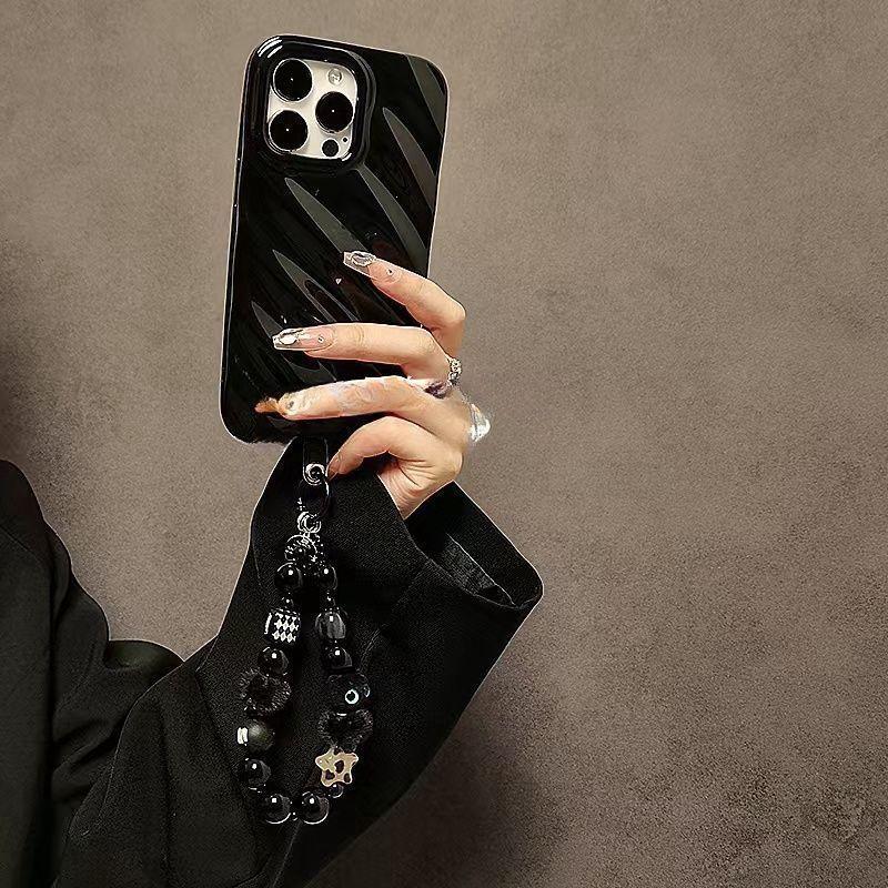 豪華な黒いふわふわ猫モバイルフォンストラップ、ビーズハンドル - Luxury Bags Cute のレビューと価格