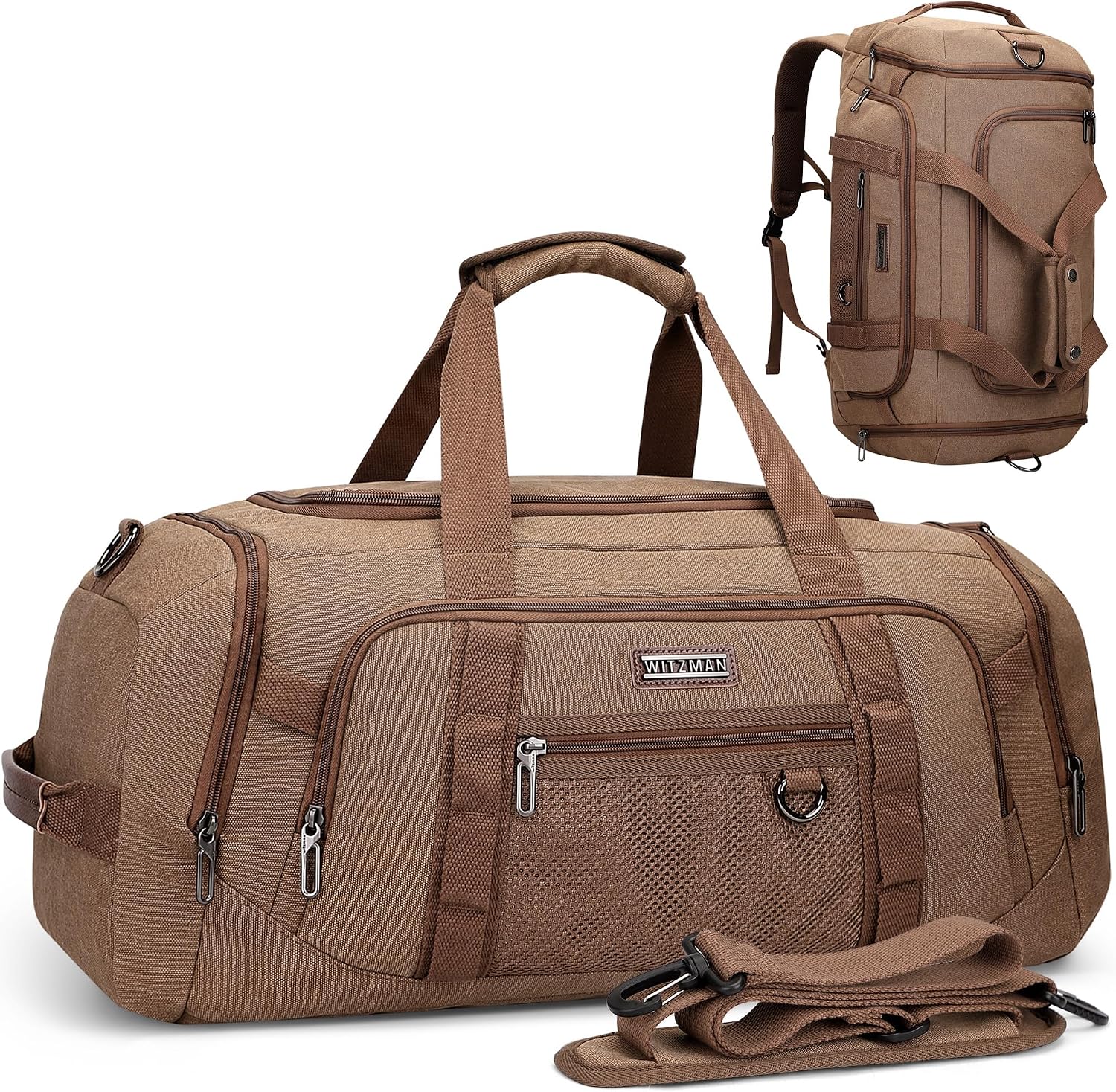 メンズキャンバスダッフルバッグ 3 in 1 変形バックパッ - Weekender Bag Duffle のレビューと価格