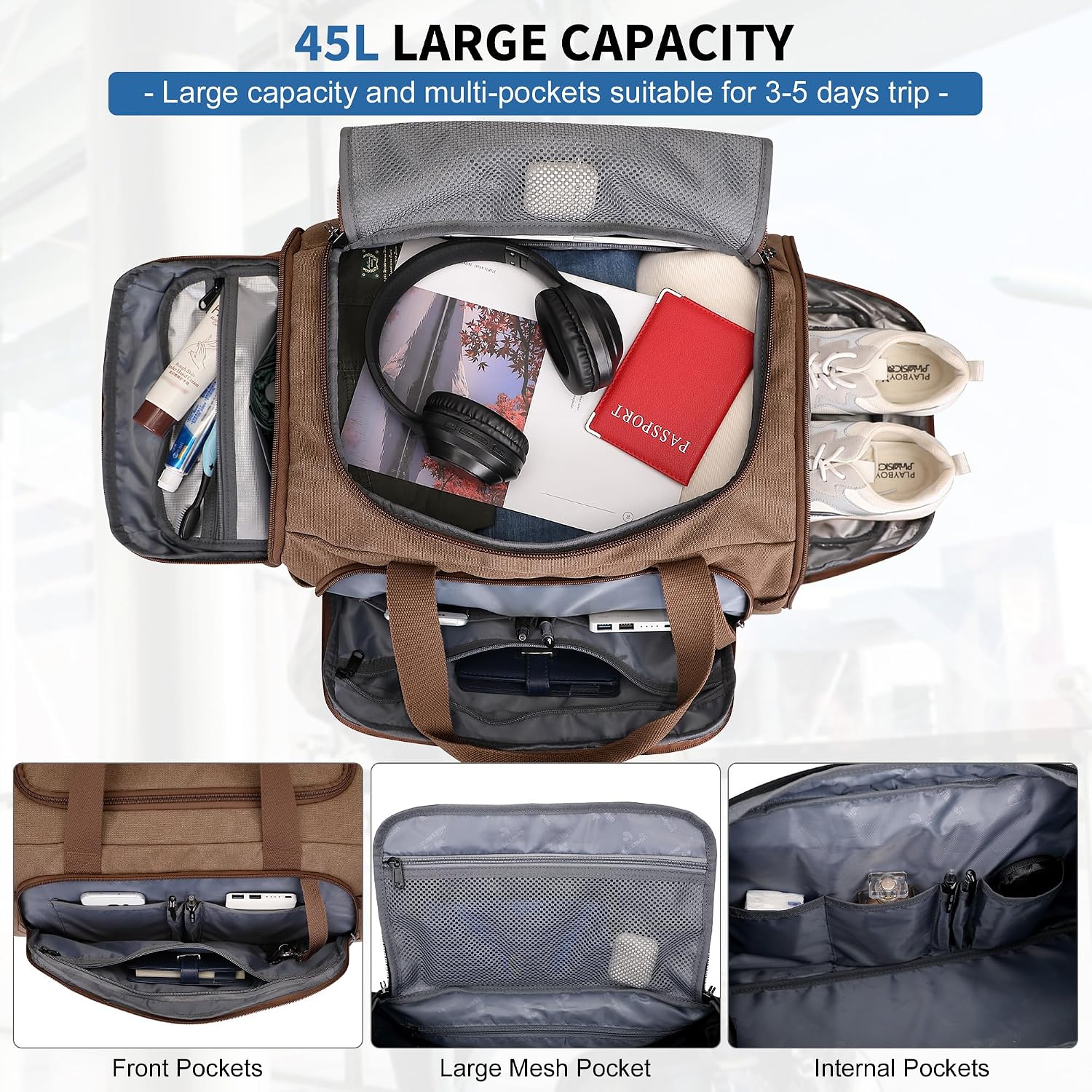 メンズキャンバスダッフルバッグ 3 in 1 変形バックパッ - Weekender Bag Duffle のレビューと価格