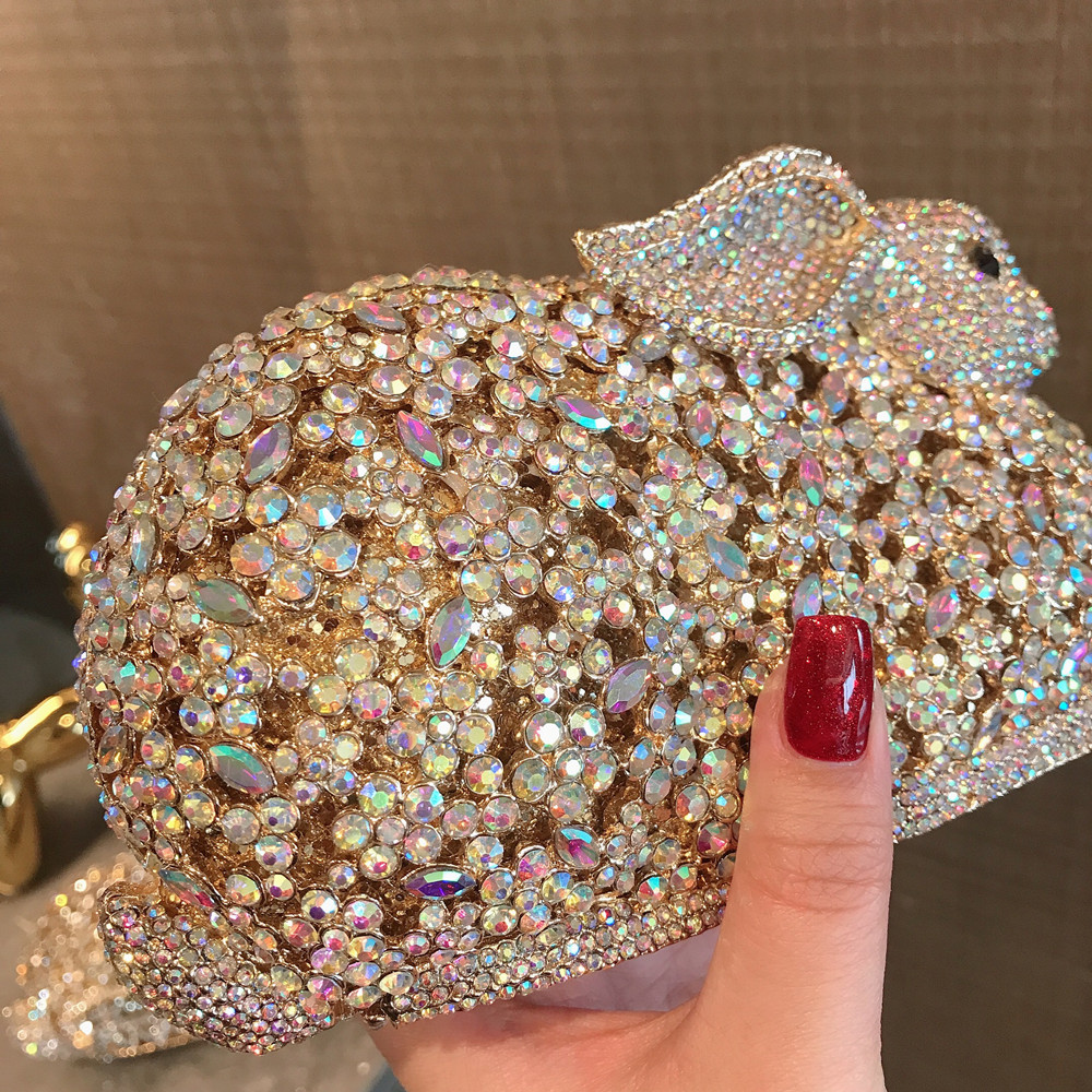 高級かわいいウサギのメタルボックスクリスタルラインストーンダ - Luxury Bags Cute のレビューと価格
