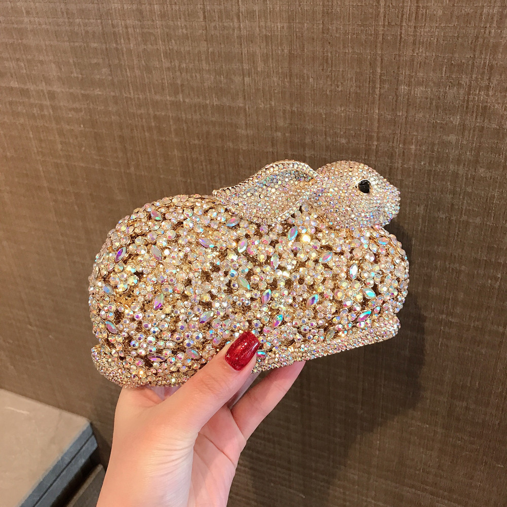 高級かわいいウサギのメタルボックスクリスタルラインストーンダ - Luxury Bags Cute のレビューと価格
