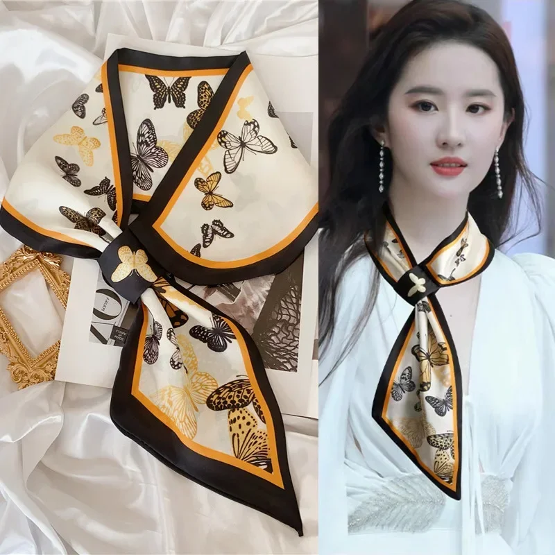 高級バンド春夏耳シルクスカーフ女性ストライププリントネッカチ - Luxury Bags Korea のレビューと価格