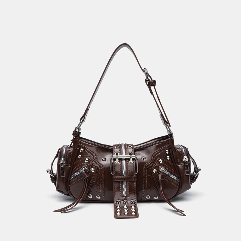 ゴシックリベットハンドバッグウエストバッグ高級ブラッククロス - Luxury Y2K Bags のレビューと価格