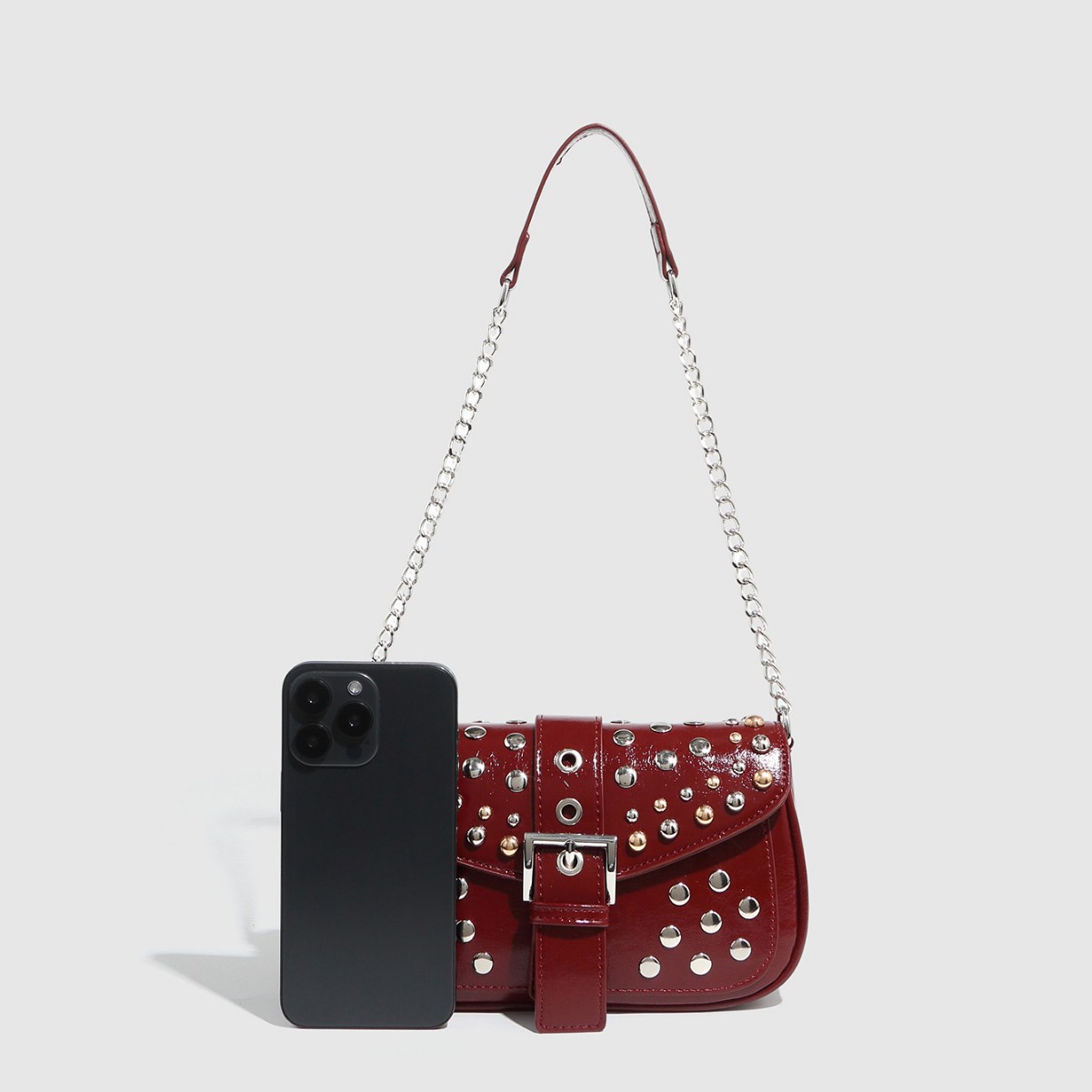 女性用PUレザーショルダーバッグ,リベットデザイン,高級脇毛 - Luxury Y2K Bags のレビューと価格
