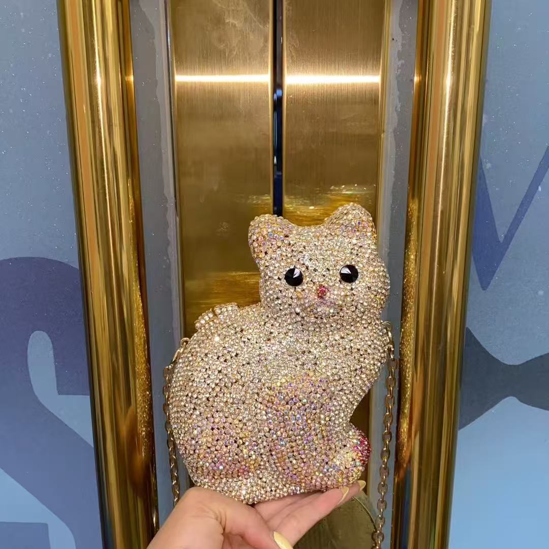 ゴールドかわいい猫の形の女性ハンドバッグウェディングパーティ - Luxury Bags Cute のレビューと価格